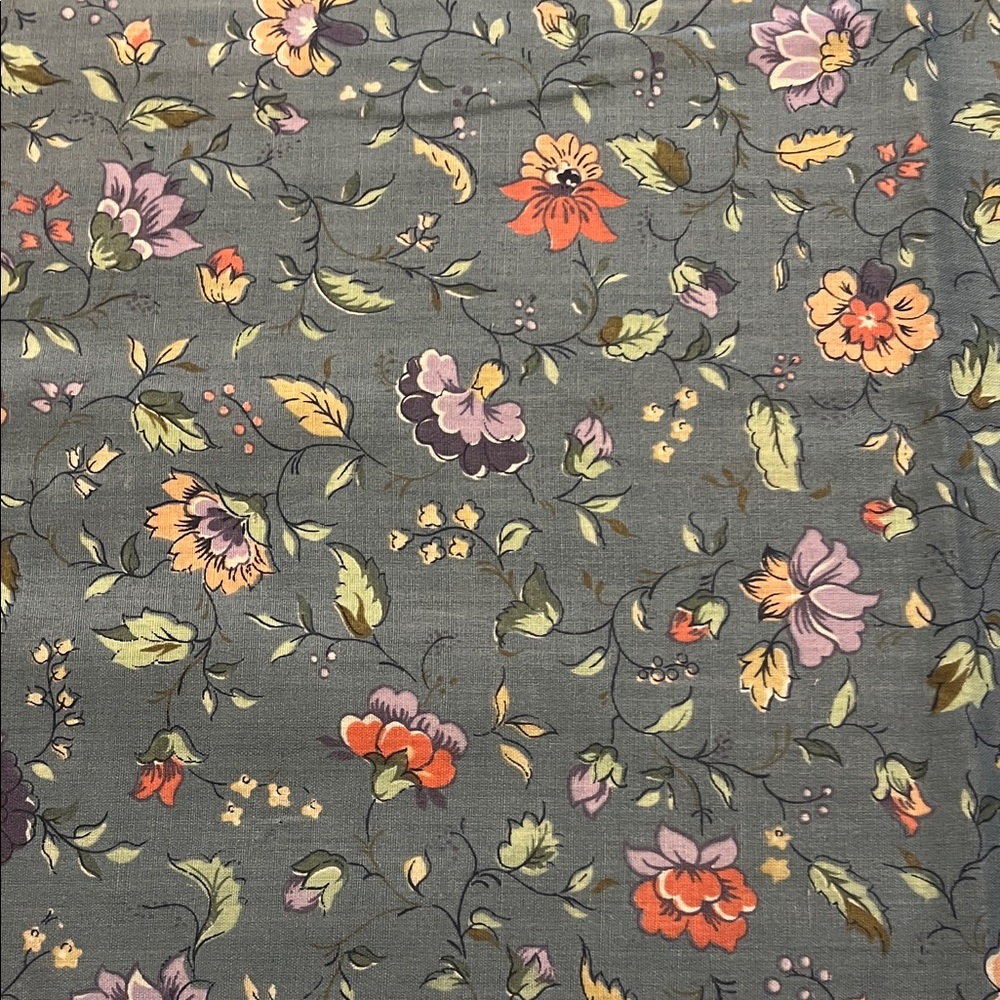 Vintage Floral Fabric in dusty gray, Orange, and Purple - 2 yards x 44” wide